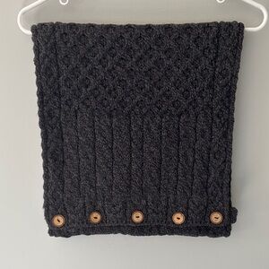 Aran Sweater Market Gray Cable Knit Cowl Scarf with Wooden Buttons